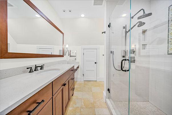 Bathroom, Glass Shower, Interior, Recessed Lighting