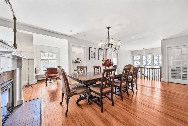 Chandelier, Dining room, Interior, Wood Texture Flooring