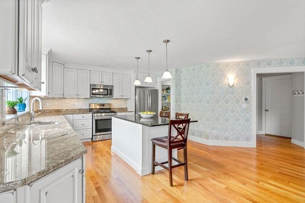 Interior, Kitchen, Pendant Lights, Stainless Steel Appliances, Wood Texture Flooring