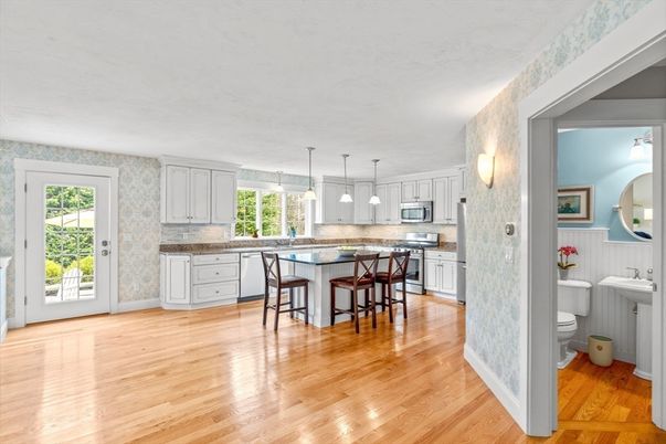 Interior, Kitchen, Pendant Lights, Wood Texture Flooring