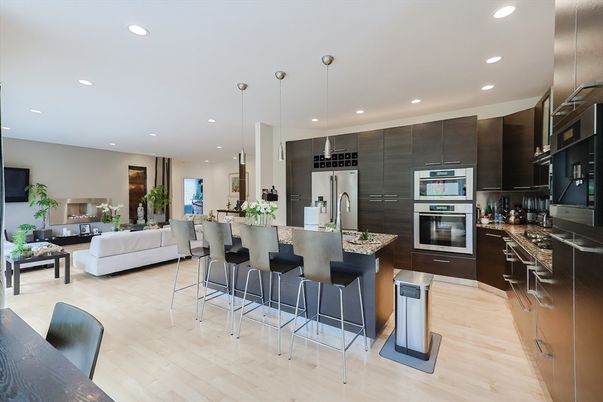 Interior, Kitchen, Living room, Pendant Lights, Recessed Lighting, Stainless Steel Appliances, Wood Texture Flooring