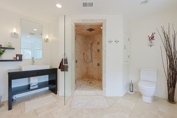Bathroom, Glass Shower, Interior, Recessed Lighting