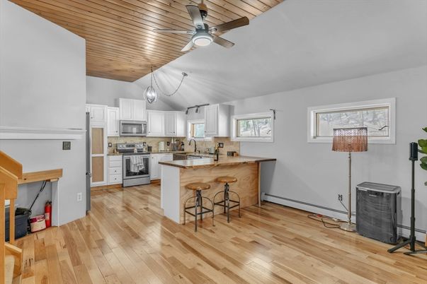 Interior, Kitchen, Pendant Lights, Wooden Ceilings, Wood Texture Flooring