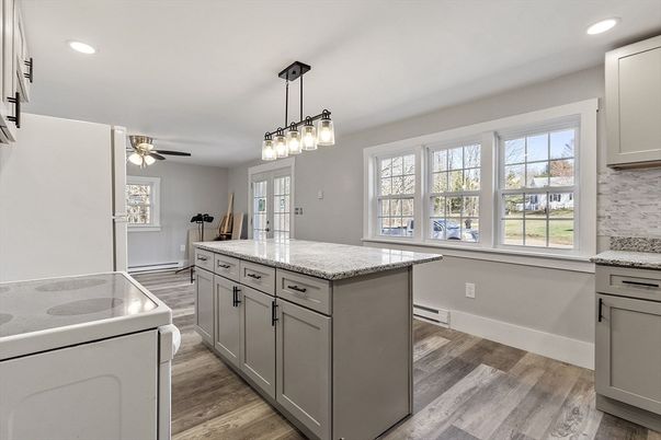 Interior, Kitchen, Pendant Lights, Recessed Lighting, Wood Texture Flooring