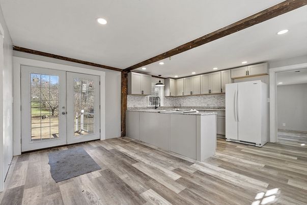 Interior, Kitchen, Pendant Lights, Recessed Lighting, Wood Texture Flooring