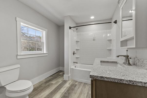 Bathroom, Interior, Recessed Lighting, Wood Texture Flooring