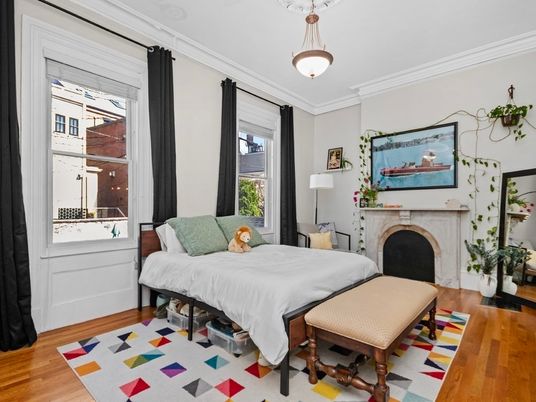 Bedroom, Fireplace, Interior, Wood Texture Flooring