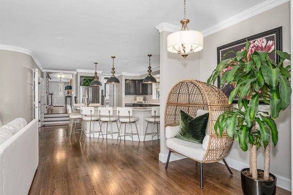 Interior, Kitchen, Pendant Lights, Stainless Steel Appliances, Wood Texture Flooring