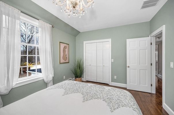 Bedroom, Chandelier, Interior, Wood Texture Flooring