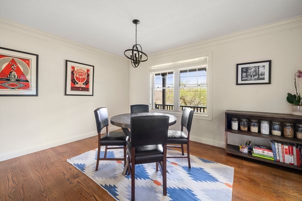 Dining room, Interior, Pendant Lights, Wood Texture Flooring