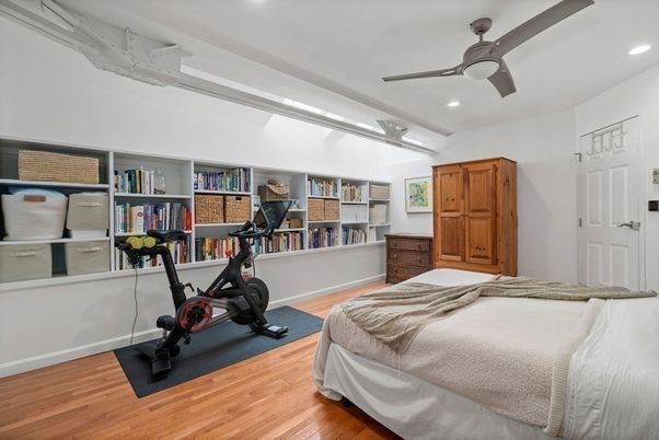 Bedroom, Fitness Equipment, Interior, Recessed Lighting, Wood Texture Flooring