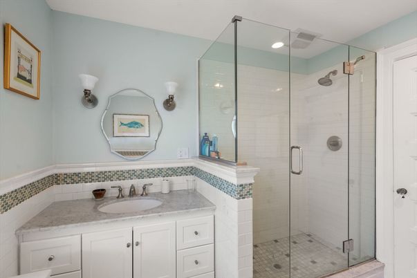 Bathroom, Glass Shower, Interior, Recessed Lighting