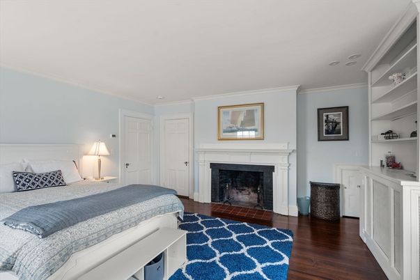 Bedroom, Fireplace, Interior, Wood Texture Flooring