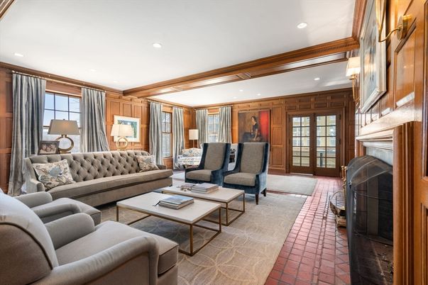 Fireplace, Interior, Living room, Recessed Lighting, Wooden Walls