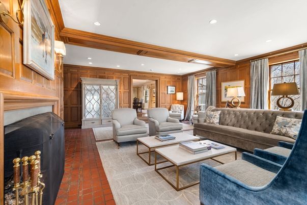 Fireplace, Interior, Living room, Recessed Lighting, Wooden Walls