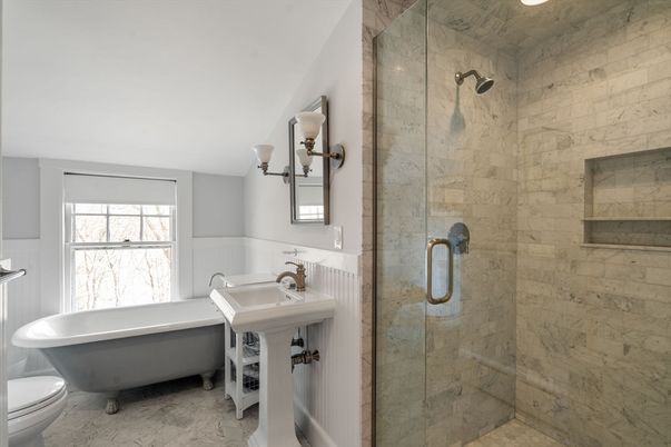 Bathroom, Free Standing Baths, Glass Shower, Interior, Recessed Lighting
