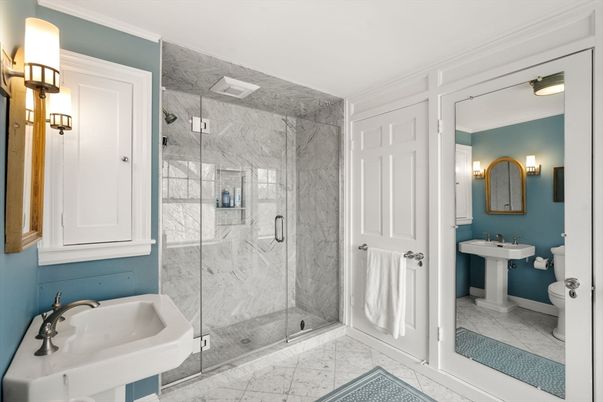Bathroom, Glass Shower, Interior, Marble, Marble Walls