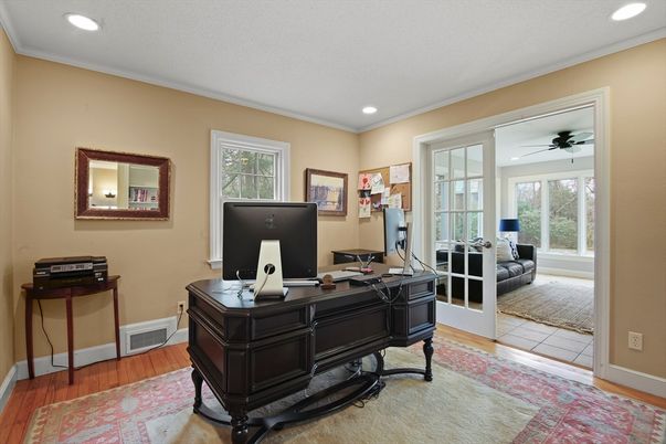 Home Office, Interior, Recessed Lighting, Wood Texture Flooring