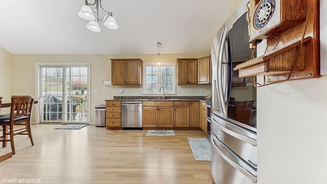 Interior, Kitchen, Pendant Lights, Stainless Steel Appliances, Wood Texture Flooring