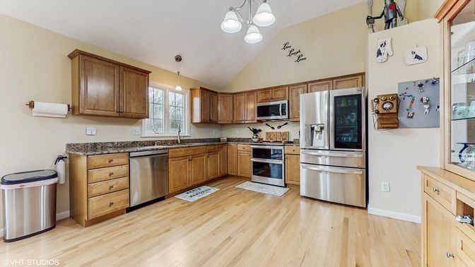 Interior, Kitchen, Pendant Lights, Stainless Steel Appliances, Wood Texture Flooring