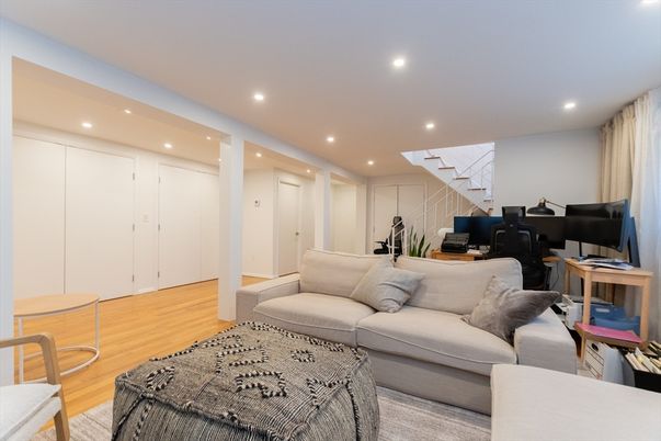 Home Office, Interior, Living room, Recessed Lighting, Wood Texture Flooring