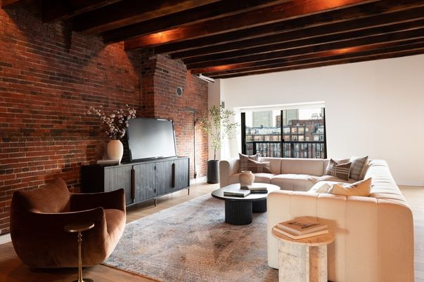 Interior, Living room, Stone Walls, Wooden Beams, Wood Texture Flooring