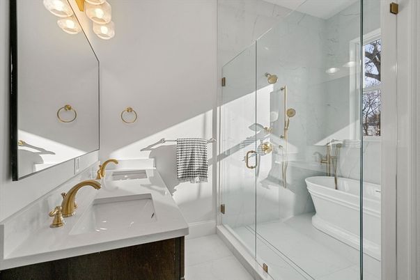 Bathroom, Glass Shower, Interior, Marble Walls