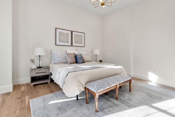 Bedroom, Chandelier, Interior, Wood Texture Flooring