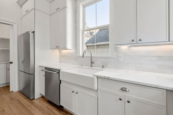 Interior, Kitchen, Stainless Steel Appliances, Wood Texture Flooring