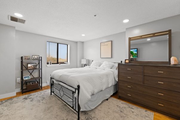 Bedroom, Interior, Recessed Lighting, Wood Texture Flooring