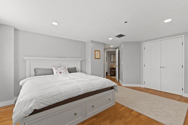 Bedroom, Interior, Recessed Lighting, Wood Texture Flooring