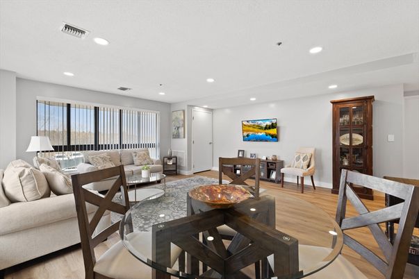Interior, Living room, Recessed Lighting, Wood Texture Flooring