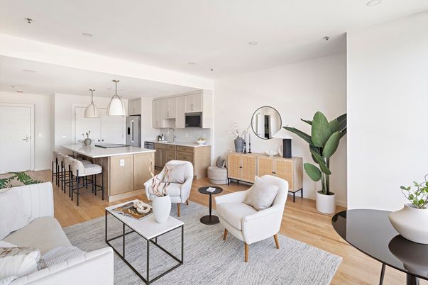 Interior, Kitchen, Living room, Pendant Lights, Recessed Lighting, Stainless Steel Appliances, Wood Texture Flooring