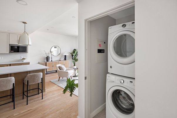 Interior, Pendant Lights, Recessed Lighting, Utility Closets, Washer, Wood Texture Flooring