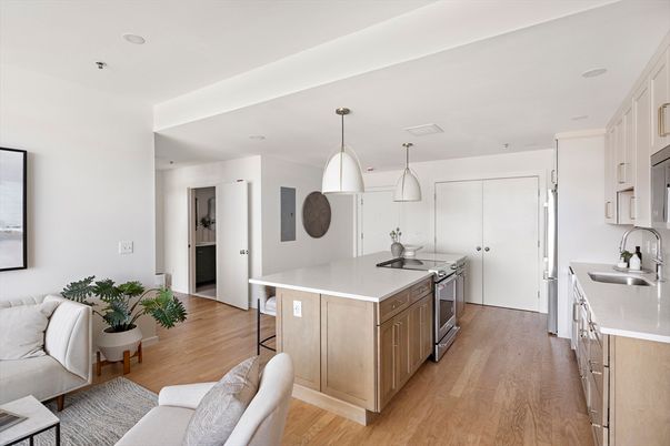 Interior, Kitchen, Pendant Lights, Recessed Lighting, Wood Texture Flooring