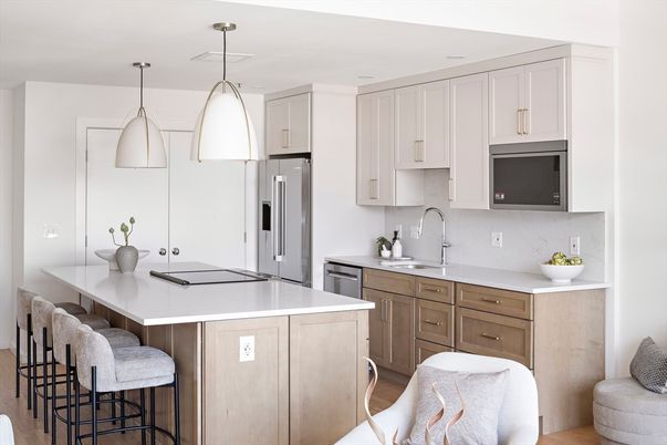 Interior, Kitchen, Pendant Lights, Stainless Steel Appliances, Wood Texture Flooring