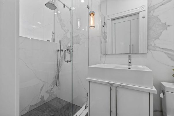 Bathroom, Glass Shower, Interior, Marble Walls