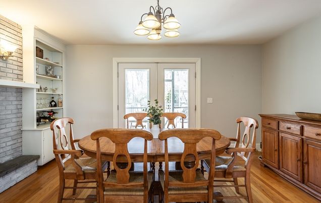 Dining room, Interior, Stone Walls, Wood Texture Flooring