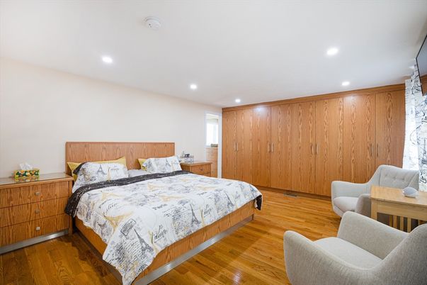 Bedroom, Interior, Recessed Lighting, Wood Texture Flooring