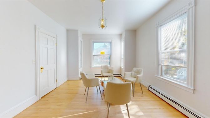 Dining room, Interior, Pendant Lights, Wood Texture Flooring