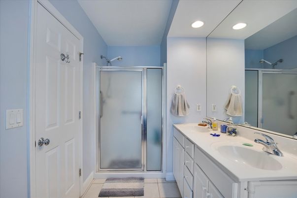 Bathroom, Dual Sink Vanities, Glass Shower, Interior, Recessed Lighting