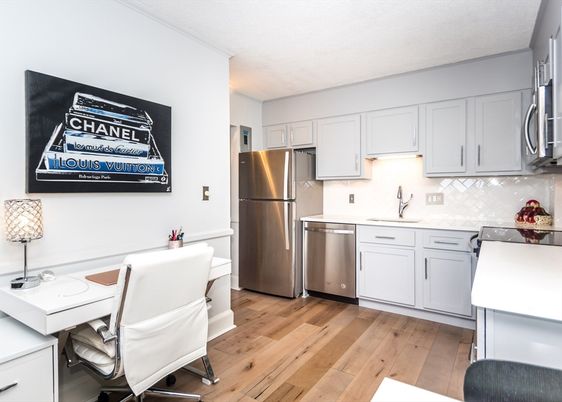Interior, Kitchen, Stainless Steel Appliances, Wood Texture Flooring