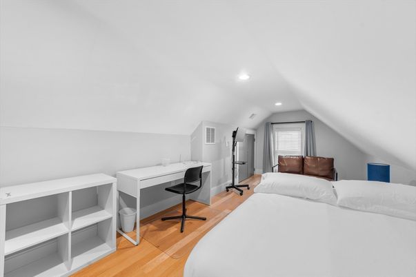Bedroom, Home Office, Interior, Recessed Lighting, Wood Texture Flooring