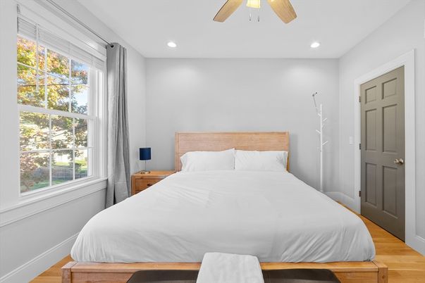 Bedroom, Interior, Recessed Lighting, Wood Texture Flooring