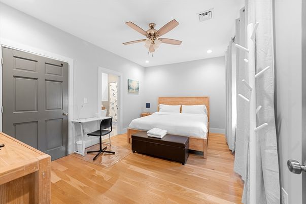 Bedroom, Interior, Recessed Lighting, Wood Texture Flooring