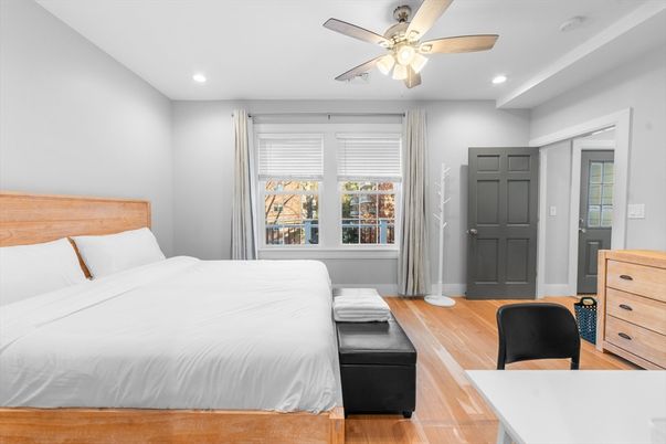 Bedroom, Interior, Recessed Lighting, Wood Texture Flooring