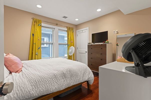 Bedroom, Interior, Recessed Lighting, Wood Texture Flooring