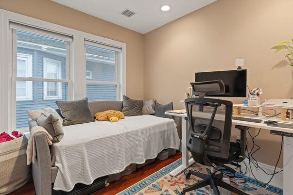 Bedroom, Home Office, Interior, Recessed Lighting, Wood Texture Flooring
