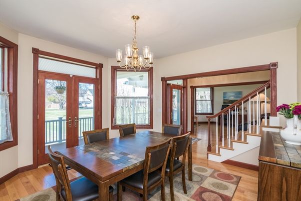Chandelier, Dining room, Interior, Wood Texture Flooring