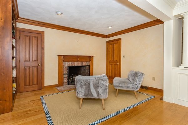Fireplace, Interior, Recessed Lighting, Wood Texture Flooring